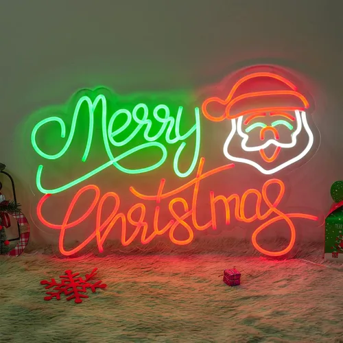 Miniatura 11 de Letreros de neón de Feliz Navidad para decoración de pared, letreros de luz LED de neón iluminados para ventana, dormitorio, fiesta de Navidad