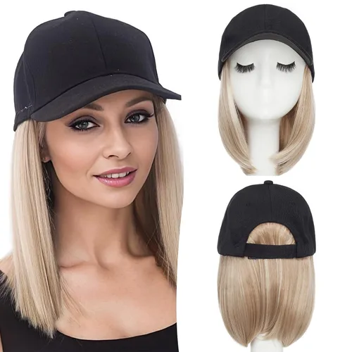 Miniatura 41 de SEGO Gorra de béisbol con extensiones de cabello para mujer, resistente al calor, sintético, 6 pulgadas, ajustable, corta, recta, peluca de repuesto