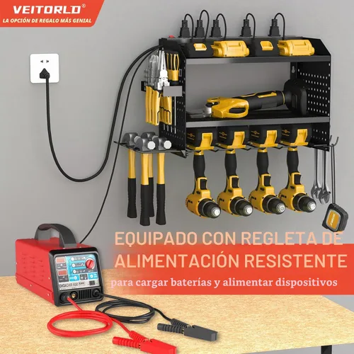 Miniatura 3 de Organizador de herramientas eléctricas con estación de carga, estante modular de montaje en pared resistente para garaje y organización