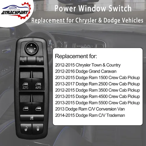 Miniatura 4 de Interruptor maestro de ventana eléctrica 3 pines + 9 pines requiere verificación Reemplazo para Dodge Ram 2012 – 2017, Grand Caravan, Chrysler