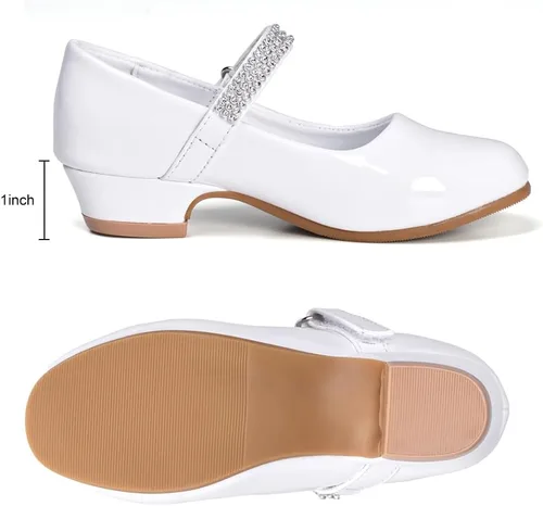 Miniatura 6 de Stelle Zapatos de vestir para niñas pequeñas, zapatos de tacón bajo para niña, zapatos planos Mary Jane para uniforme escolar, boda