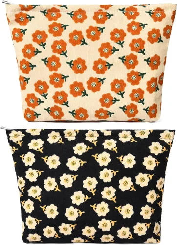 Miniatura 13 de SOIDRAM 2 Piezas de Bolsa de Maquillaje a Rayas Grande, Bolsa de Cosméticos de Cordura de Gran Capacidad, Bolsa de Lona Mixta de Artículos de Rayas
