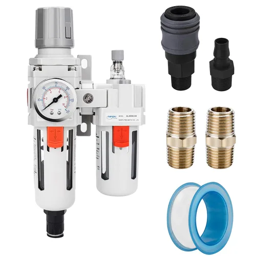 Miniatura 12 de NANPU 1" NPT Filtro de aire comprimido, regulador y lubricador (FRL) Combo - Separador de trampa de agua/aceite - Calibrador (0-150 psi), elemento