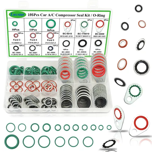 Lucstar 195 piezas, kit de sellos para aire acondicionado, kit de surtido de anillos de goma para aire acondicionado, kit de sello de juntas para