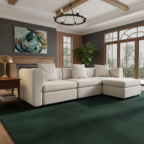 Miniatura 16 de Sofá modular modular de 3 plazas, terciopelo moderno con funda de cojín extraíble y lavable para espacios pequeños, marco de madera maciza, 108.66
