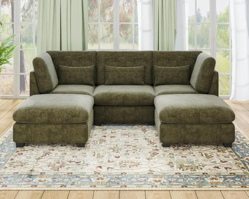 Miniatura 37 de Sofá Modular de Gran Tamaño, Sofá Seccional de Chenilla Nube Extra Profundo con Chaise Otomana, Sofá Esponjoso de Chenilla de 4 Plazas para Sala
