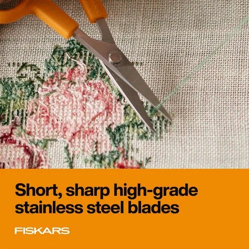 Miniatura 3 de Fiskars Tijeras con mango naranja de corte recto, hojas de acero inoxidable, mango ambidiestro de doble asa