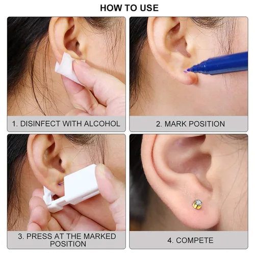 Miniatura 6 de Kit de piercing de oreja desechable con aretes de circonita de varios tamaños, kit de perforación de oreja fácil y auto para su propio uso en casa