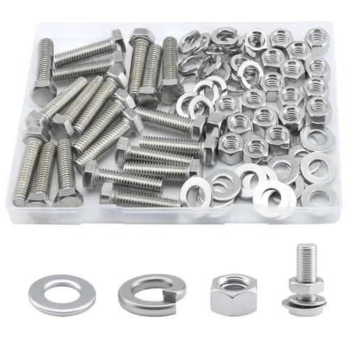 Miniatura 25 de Tornillo de cabeza hexagonal 1/4-20 x1 (20 unidades), tuercas de bloqueo, kits de arandelas planas y de bloqueo, acero inoxidable 304 18-8