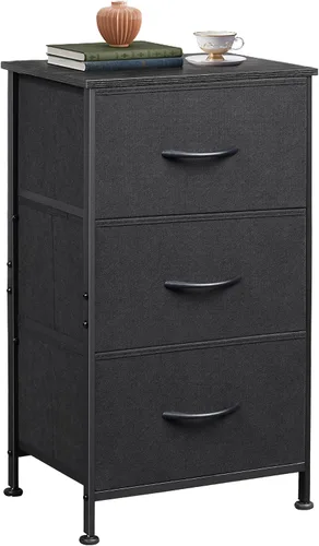 Miniatura 15 de WLIVE Cómoda con 3 cajones, mesita de noche de tela, unidad organizadora, cómoda de almacenamiento para dormitorio, pasillo, entrada, armarios