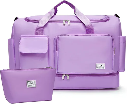 Miniatura 53 de Bolsa de Gimnasio Pequeña para Mujer, Bolsa de Lona de Viaje, Bolsa de Fin de Semana con Compartimento para Zapatos