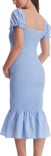 Miniatura 6 de Vestido de maternidad de verano a media pierna, manga corta abombada, cuello cuadrado, dobladillo con volantes, vestido de sirena para baby shower