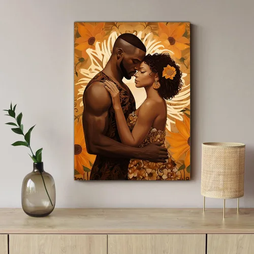 Miniatura 234 de Arte de pared afroamericano, decoración de rey y reina bailarín negro para sala de estar, arte de pareja de amor negro para dormitorio, lienzo