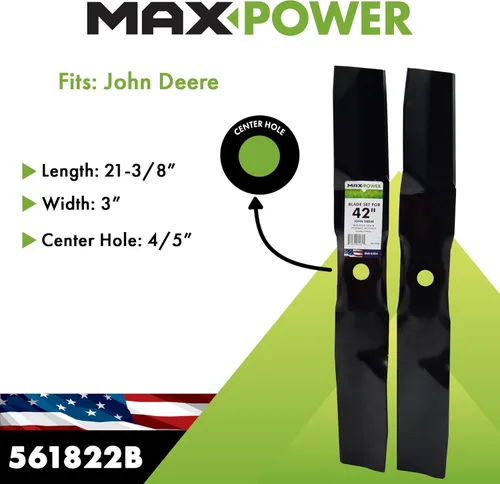 Miniatura 2 de MaxPower 561822B Juego de 2 cuchillas para muchos cortacéspedes de giro cero John Deere de 42 pulgadas. Sustituye a GY20683, M170639, UC22008