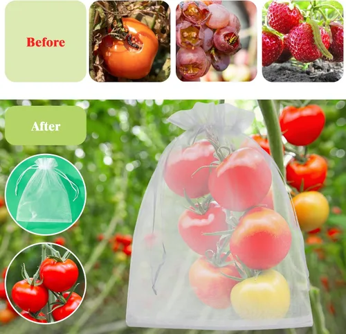 Miniatura 6 de 50 bolsas de malla de frutas blancas – Bolsas de malla de 6 x 9 pulgadas con cordón para uvas, mango, verduras blanco (White 6x9)