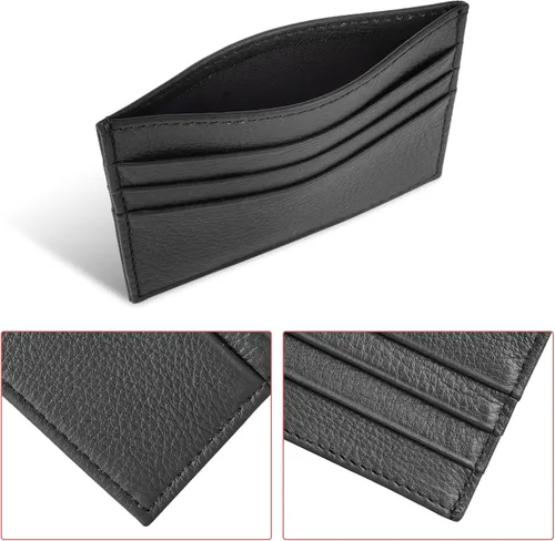 Miniatura 75 de URAQT Cartera para tarjetas de crédito, cartera minimalista de cuero delgado con cremallera, mini protector de tarjeta de crédito, llavero bolsillo