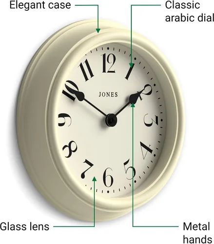 Miniatura 5 de JONES CLOCKS® Frieze - Reloj de pared, pequeño, elegante, clásico, redondo, 9.1 in, color crema, bonito diseño, ideal para la cocina, sala de estar
