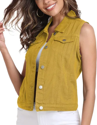 Miniatura 15 de Xeoxarel Chaleco de mezclilla para mujer, chaqueta vaquera sin mangas (XS-XXL)