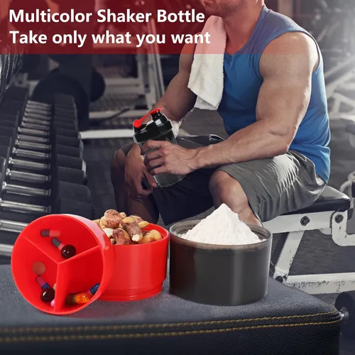 Miniatura 6 de Botella agitadora, botella mezcladora de proteínas, taza agitadora de gimnasio de 16 onzas con bola agitadora, tazas agitadoras para batidos de Rojo