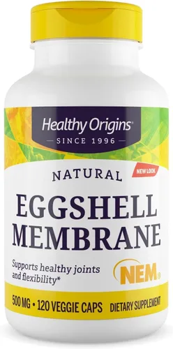 Healthy Origins Membrana de cáscara de huevo de 500 mg (NEM, sin OMG, sin gluten, soporte para las articulaciones), 120 cápsulas vegetales
