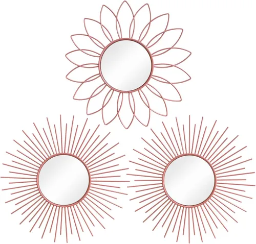 Miniatura 38 de Paquete de 3 espejos metálicos para pared, con diseño de rayos de sol, para decoración del hogar, arte decorativo para colgar en la pared para sala
