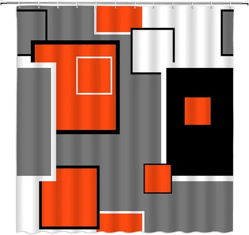 Miniatura 6 de Cortina de ducha moderna geométrica azul gris negro abstracto geométrico de mediados de siglo, moderno juego de decoración de baño con ganchos