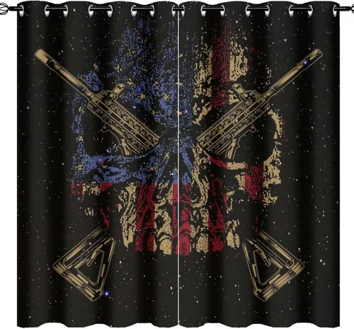 Cortinas abstractas con bandera americana - Día de la Independencia, fantasía, galaxia, gótico, colores de bandera, calavera, cortinas para