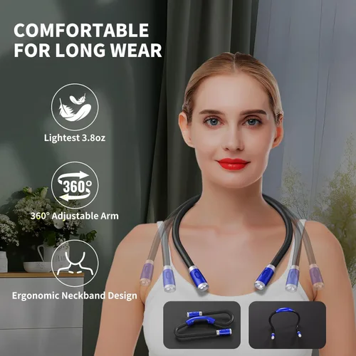 Miniatura 5 de LUXJET Luz de lectura de cuello y luz de libro para leer en la cama, manos libres, 6 niveles de brillo, brazos flexibles de 360°, recargable de 80