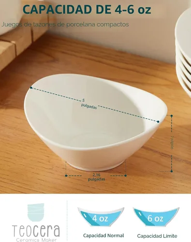 Miniatura 3 de Teocera Juego de cuencos pequeños de porcelana de 5 pulgadas, cuencos pequeños de 6 onzas para postres, helados, aperitivos, salsas, guarniciones