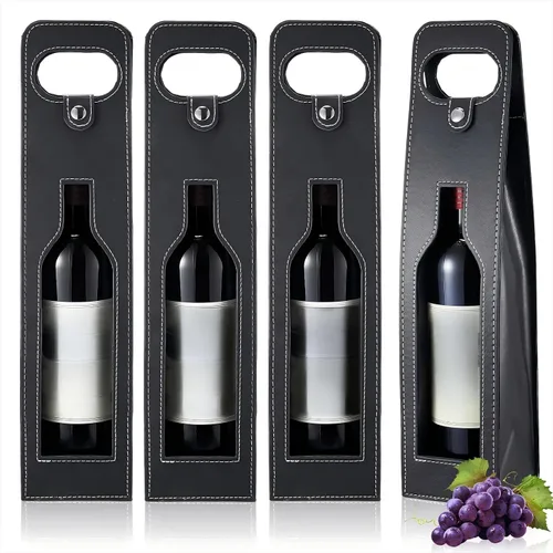 Abbylike 4 bolsas de vino reutilizables de cuero para vino, bolsa de mano, bolsa de regalo para botella individual, champán, cerveza, bolsas de