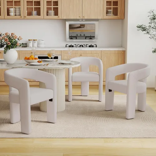 Miniatura 40 de BESTANO Sillas de comedor modernas tapizadas en terciopelo de vellón con respaldo abierto, lindas sillas laterales de barril, sillas de cocina