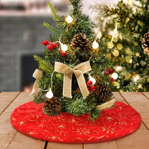 Miniatura 40 de Faldones de Felpa para Árbol de Navidad, 24 pulgadas, Lujosa Cubierta de Base de Árbol de Navidad de Piel Sintética Negra con Copos de Nieve Dorados
