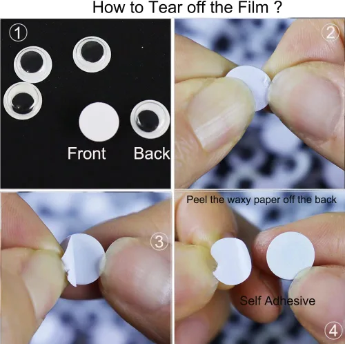 Miniatura 3 de 240 piezas de ojos pegajosos con autoadhesivos, pequeños ojos de plástico negro y blanco para proyectos de manualidades DIY, decoraciones