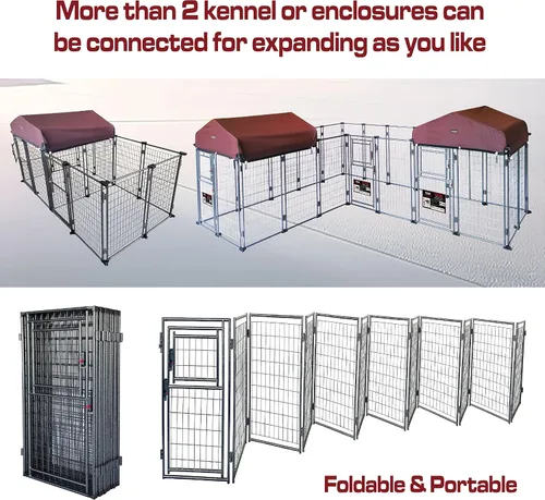 Miniatura 5 de Perrera para perros de 8 x 4 x 5 pies al aire libre con cubierta de techo para perros grandes, valla de perro resistente, alambre soldado Catio