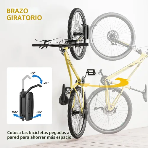 Miniatura 3 de monTEK Soporte giratorio de pared para bicicleta, perchas para bicicleta, soporte vertical para bicicletas que ahorra espacio, soporte