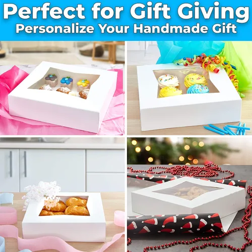 Miniatura 7 de Caja de panadería blanca gourmet de 10 pulgadas, 1 unidad/caja individual. Bonita ventana para tartas, pasteles, cupcakes, pasteles. Transporta