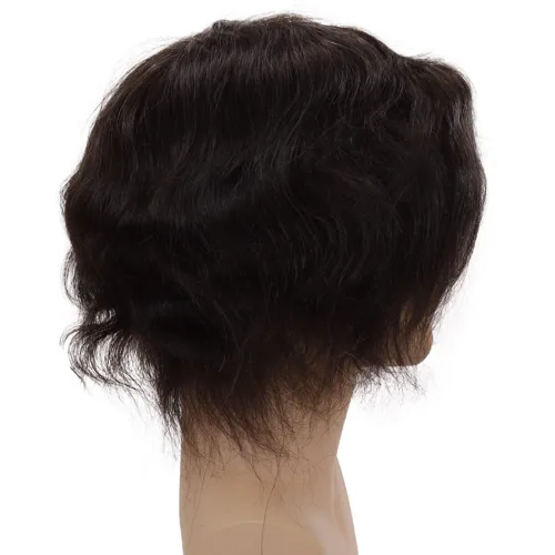Miniatura 6 de Tupé de cabello humano europeo para hombres, suave, completo, sistema de reemplazo de cabello de encaje suizo, 10 x 8 pulgadas, lacio, color negro