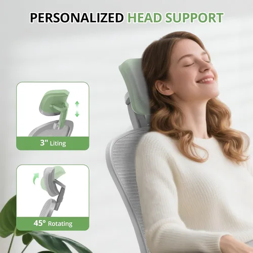 Miniatura 5 de Silla de Oficina Ergonómica para Escritorio, Capacidad de 330 Libras, Silla de Computadora de Respaldo Alto para Largas Horas Cómoda, Silla Gris