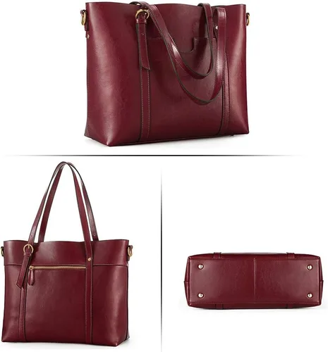 Miniatura 5 de Kattee Bolso de mano de cuero genuino para mujer, bolsos suaves de hombro vintage, bolso de mano superior de moda de gran capacidad