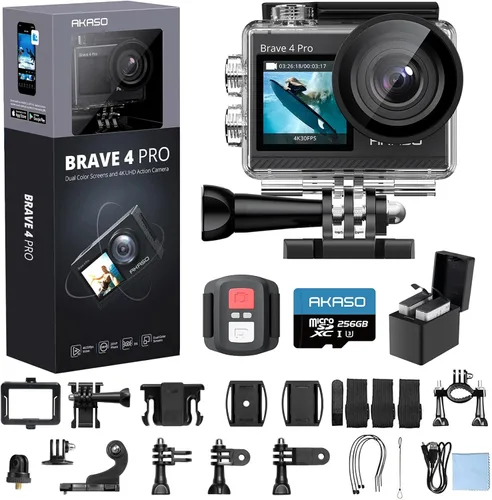 Miniatura 13 de AKASO Brave 4 Pro 4K30 Cámara de acción con tarjeta MicroSD U3 de 64 GB, cámara impermeable subacuática de 131 pies con pantalla táctil EIS Control
