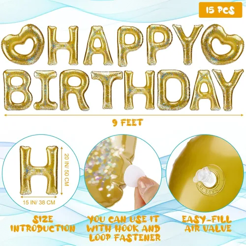 Miniatura 2 de Flotador inflable para piscina de cumpleaños, 15 unidades, con letras de corazón, para fiesta de piscina, globo grande de 20 pulgadas, decoración