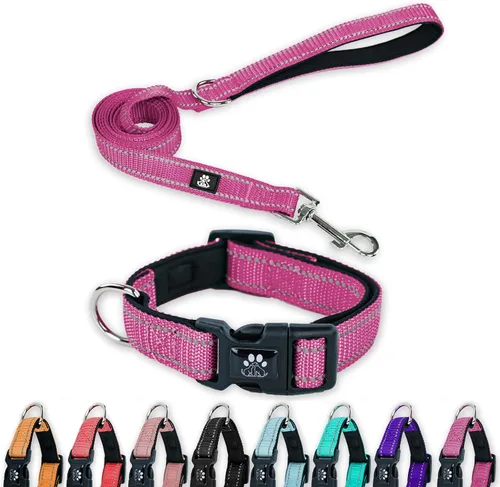 Miniatura 9 de FURRYFECTION Juego de collar y correa reflectante para perro con hebilla de liberación rápida, acolchado con collar de nailon ajustable de neopreno