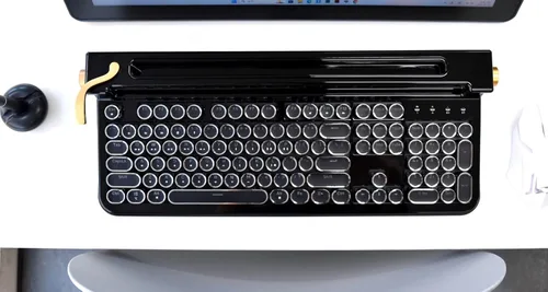 Miniatura 5 de FINEDAY Teclado 2.0 Plus, 2.4G inalámbrico y Bluetooth, 104 teclas, interruptor azul, 5000 mAh, teclado mecánico retro con teclas coreanas/inglesas