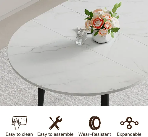 Miniatura 7 de Juego de mesa de comedor extensible de 42 a 54 pulgadas para 4, juego de mesa de comedor ovalada redonda para 4, mesa de cocina blanca con sillas 2º