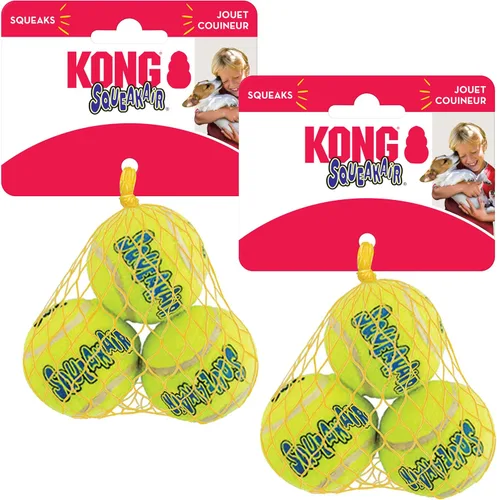 KONG - Pelota Squeakair - Juguete para perros, pelota de tenis premium con suave chasquido, suave para los dientes (Pequeño (paquete de 6))