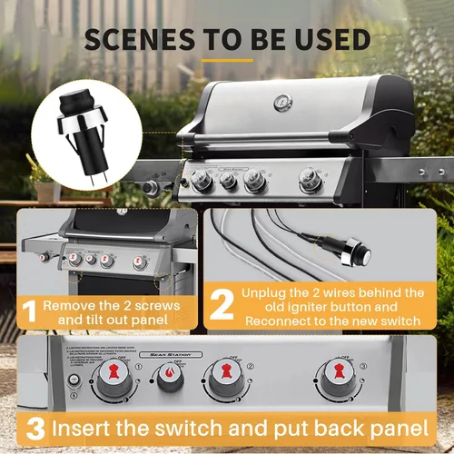 Miniatura 4 de Encendedor GS4 para Weber, GS4 Parrilla Encendedor Botón Pulsador Piezas de Repuesto para Weber #66220 Fit Weber GS4 Genesis II & Spirit II Gas Para