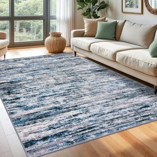Miniatura 82 de Lansny Alfombra moderna abstracta de 2 x 5 pies, color negro, gris, blanco, lavable, alfombra de entrada para cocina, alfombra antideslizante suave