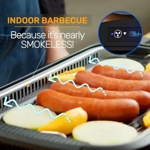 Miniatura 5 de CUSIMAX - Parrilla eléctrica sin humo para interiores, parrilla eléctrica coreana portátil de 1500 W con pantalla inteligente LED y tapa de vidrio