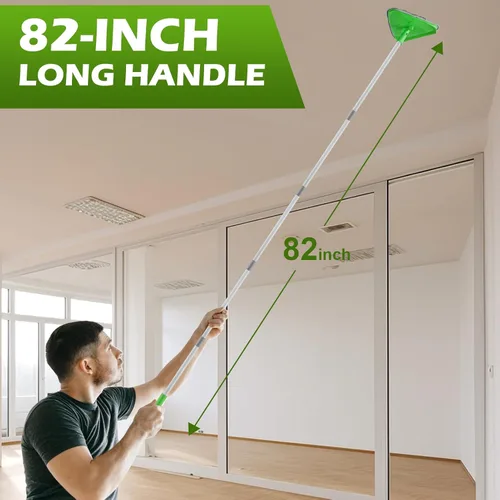 Miniatura 3 de Trapeador Triangular Limpiador de Paredes con Mango Largo de 82'' - Cepillo Limpiador de Paredes, Herramienta de Limpieza con 4 Almohadillas de Verde