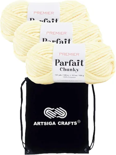 Miniatura 63 de Premier Yarns Parfait Chunky Mushroom 1150-41 (6 madejas - mismo lote de tinte) Peso S Bulky #6 Hilo de poliéster para ganchillo y punto con bolsa
